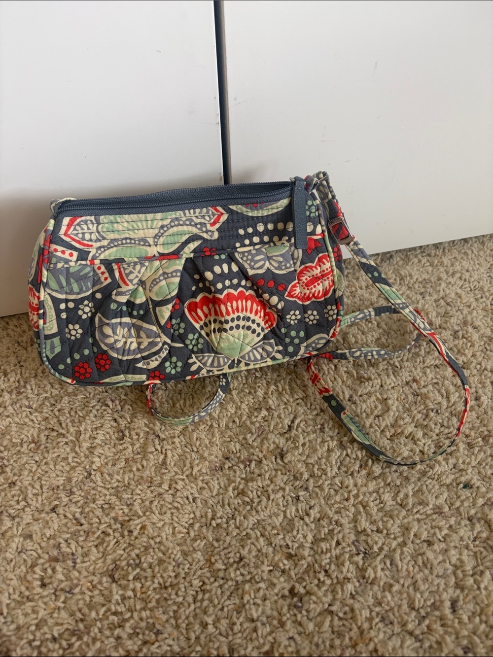Vera Bradley Navy Floral Quilted Crossbody with Red and Green Accents
